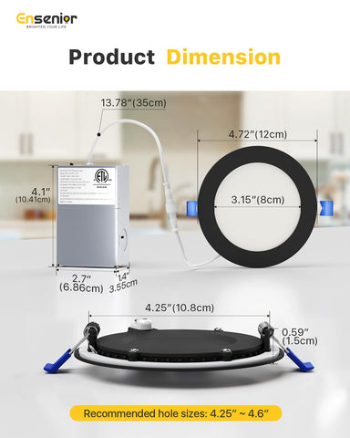 Ensenior 4-inch LED recessed light at 4000K cool white for kitchens