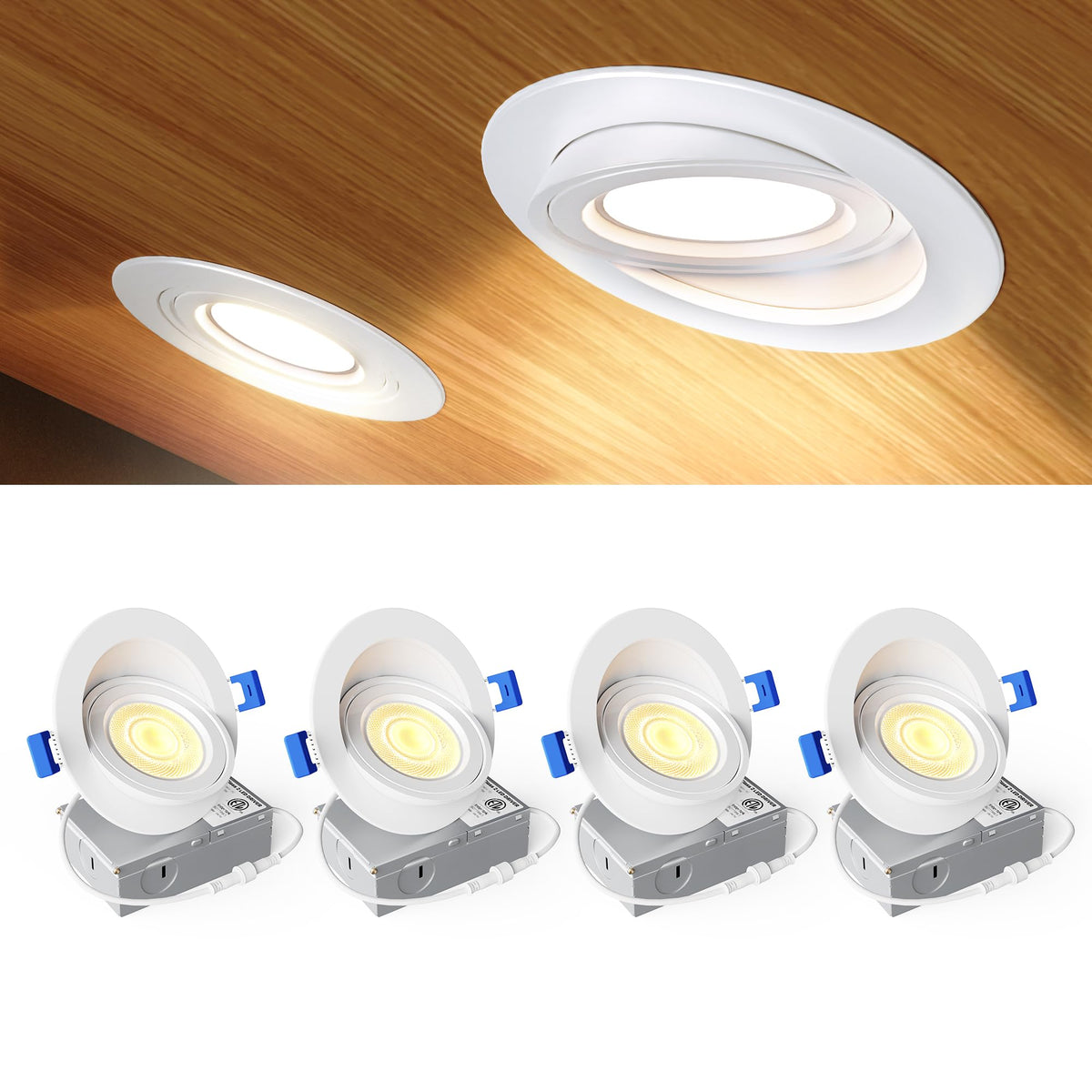 Ensenior 4-inch gimbal light rotates to spotlight artwork and accents.