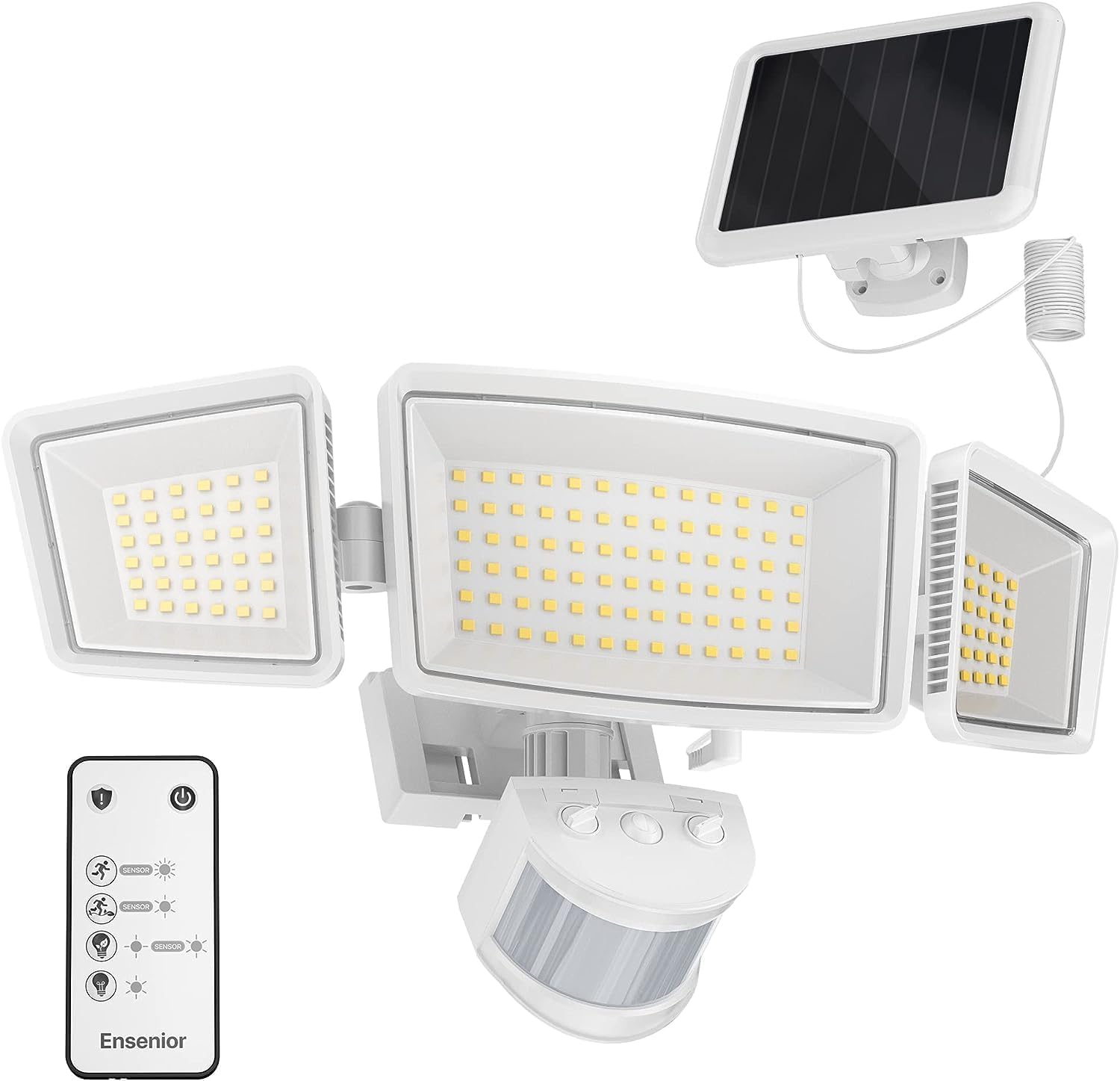 Ensenior 5-mode solar security light with remote control for easy outdoor lighting.