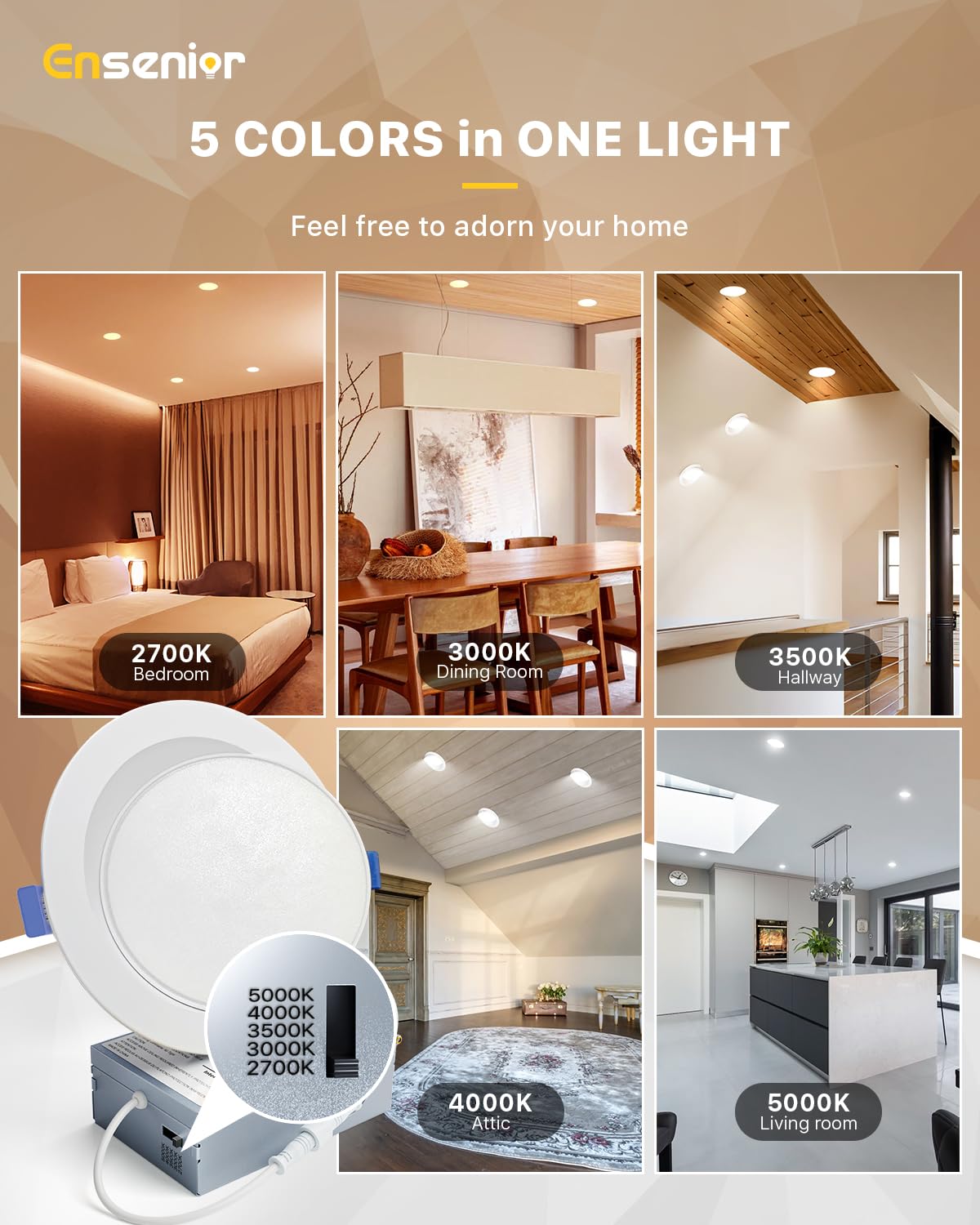 Ensenior 5CCT selectable LED downlight offers flexible color options.