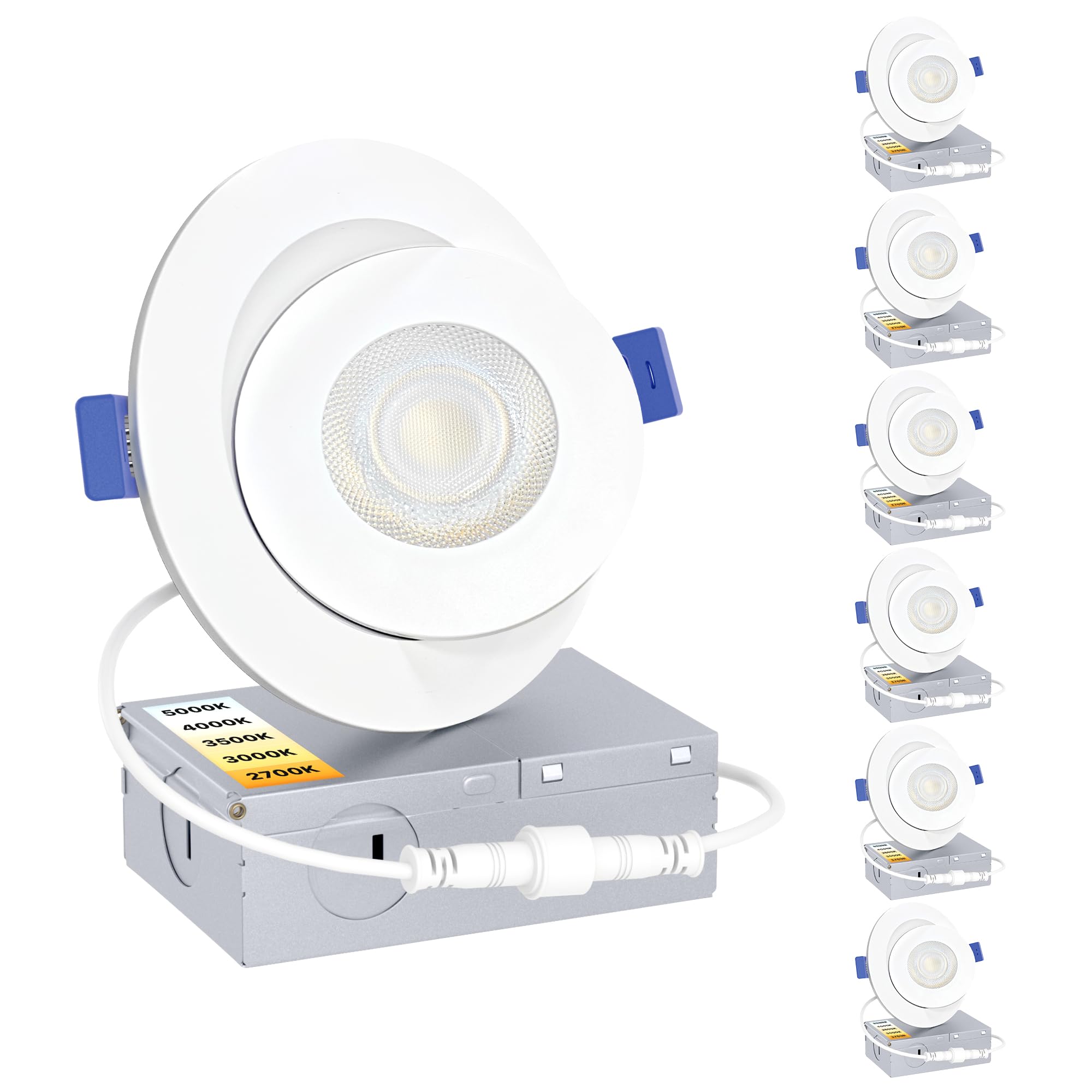 Ensenior 6-pack 4-inch gimbal LED recessed light with junction box for flexible ceiling lighting.