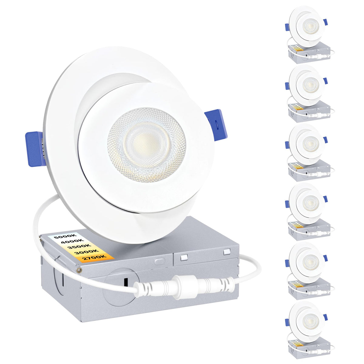 Ensenior 6-pack 4-inch gimbal LED recessed light with junction box for flexible ceiling lighting.