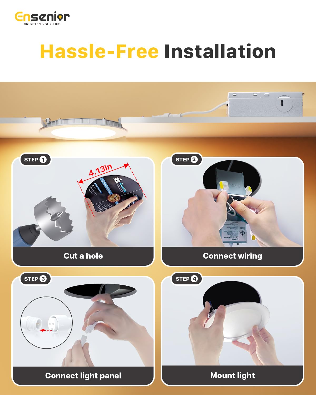 Ensenior 6-pack 4-inch LED recessed light damp-rated suitable for bathrooms