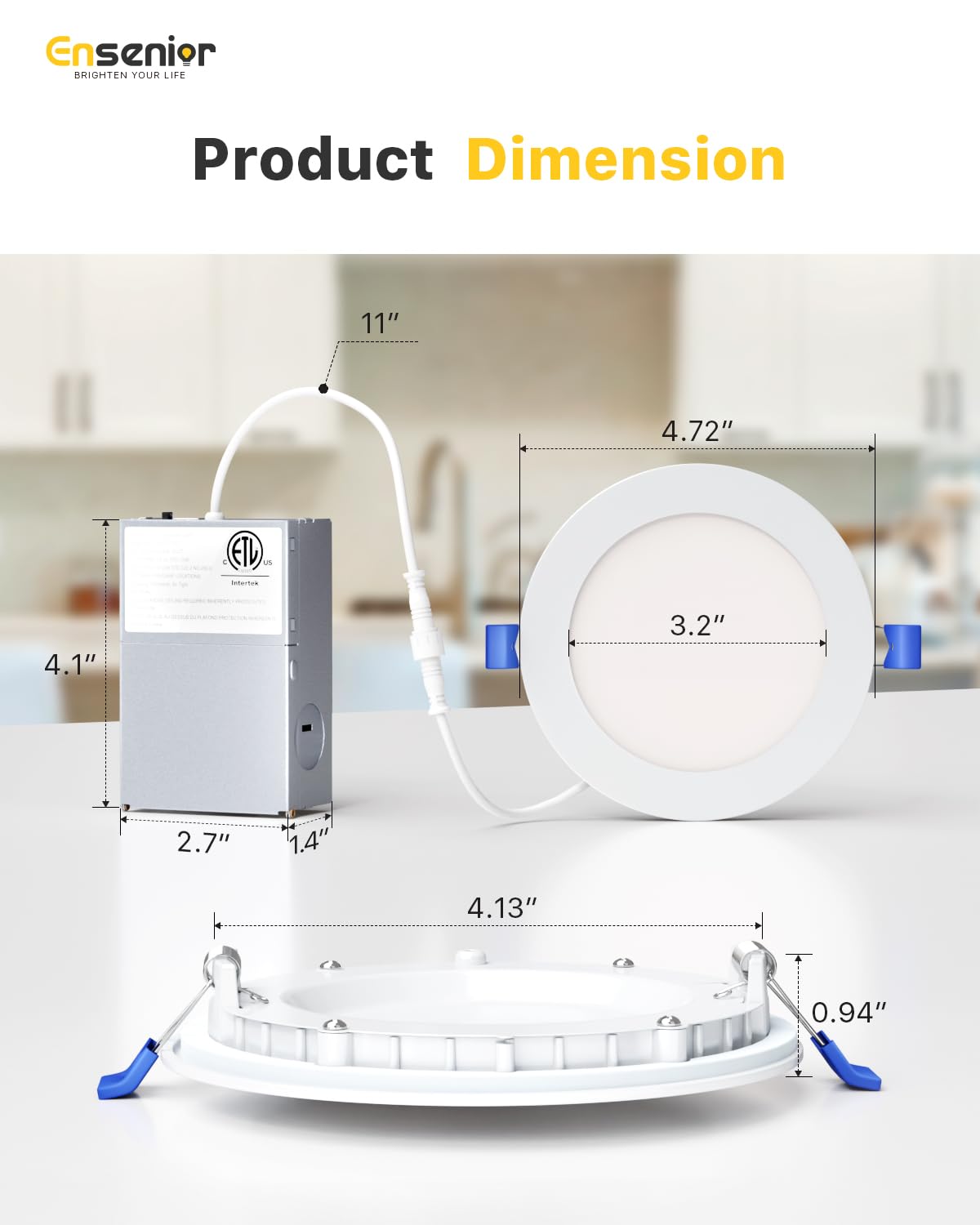 Ensenior 6-pack 4-inch LED recessed light installation guide with template and clips