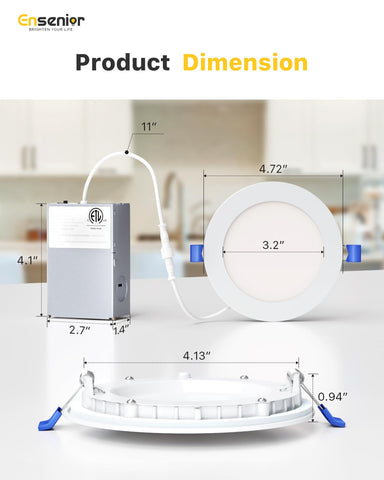 Ensenior 6-pack 4-inch LED recessed light installation guide with template and clips