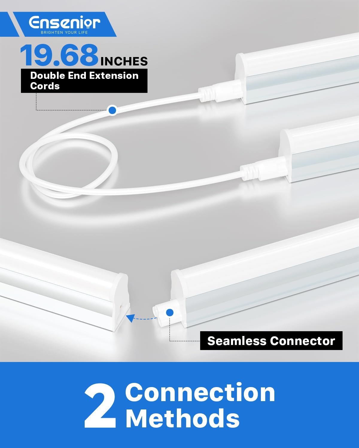 Ensenior 6-pack T5 LED shop light emits 6500K daylight for clear task lighting.
