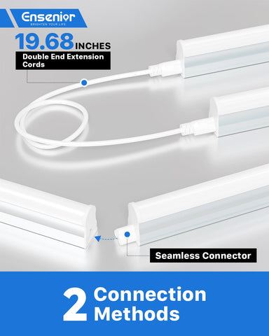 Ensenior 6-pack T5 LED shop light emits 6500K daylight for clear task lighting.