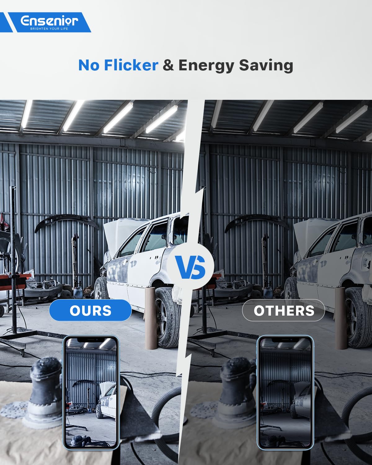 Ensenior 6-pack T5 LED shop light brightening a workspace for detailed projects.