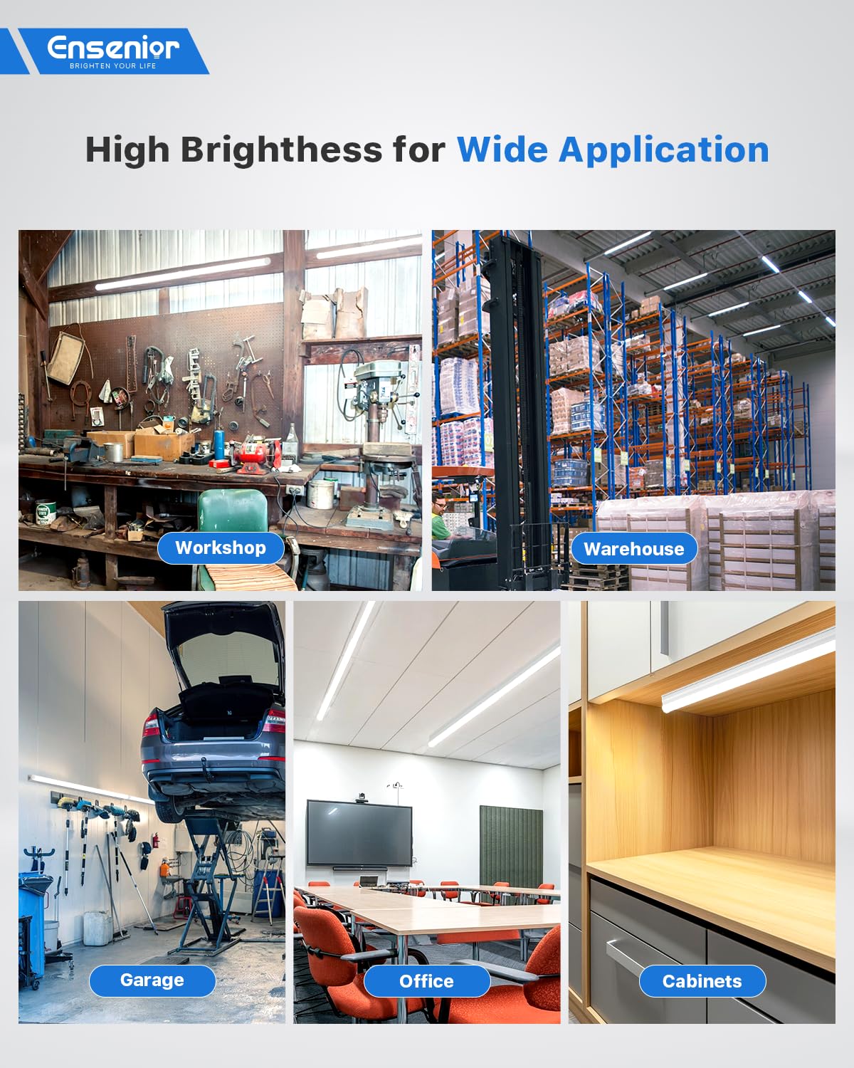 Ensenior 6-pack T5 LED shop light designed for energy efficiency and lower electricity use.