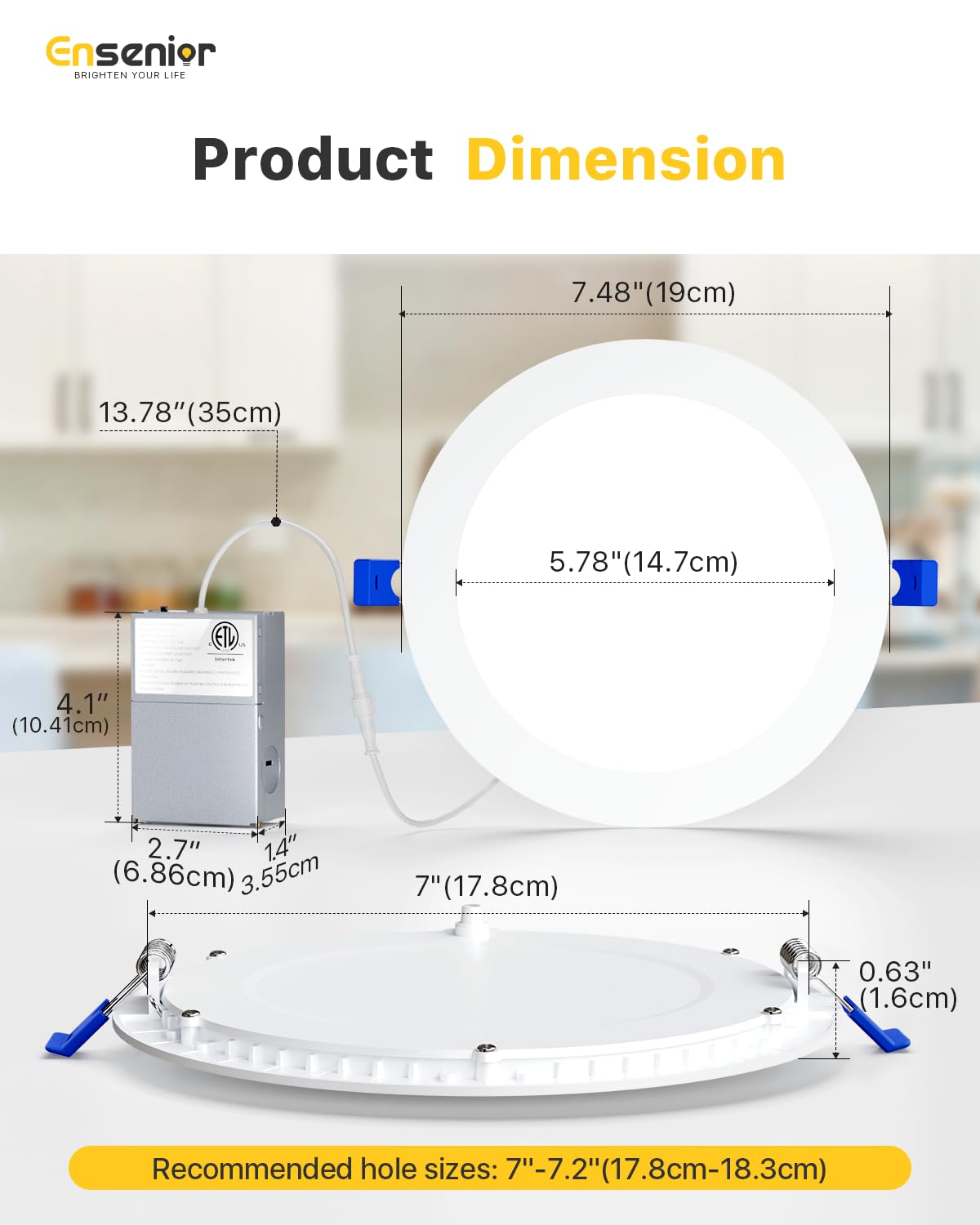 Ensenior damp-rated downlight suitable for bathroom and kitchen uses