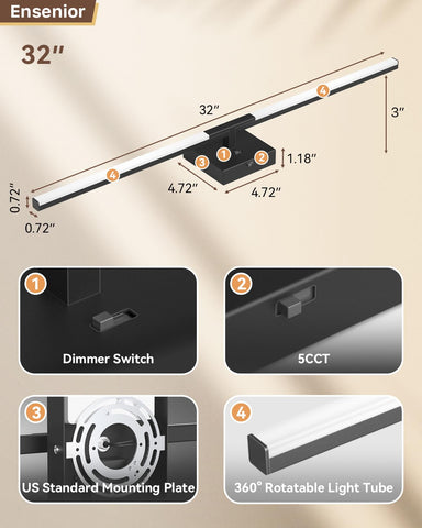 Ensenior vanity light 360 rotatable tube directs light precisely