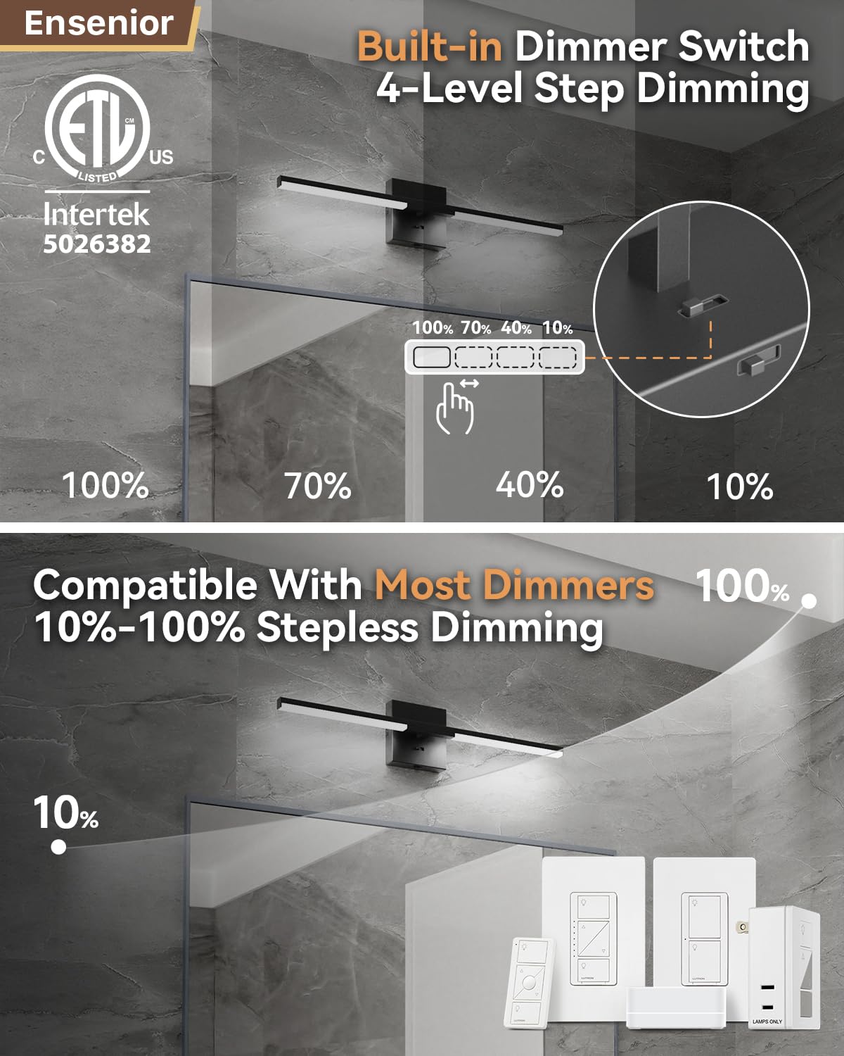 Ensenior 5CCT selectable bathroom light for versatile color temperatures.