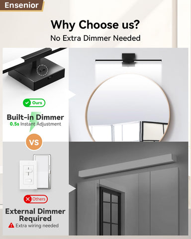 Ensenior vanity light installed over a mirror for clear reflection.