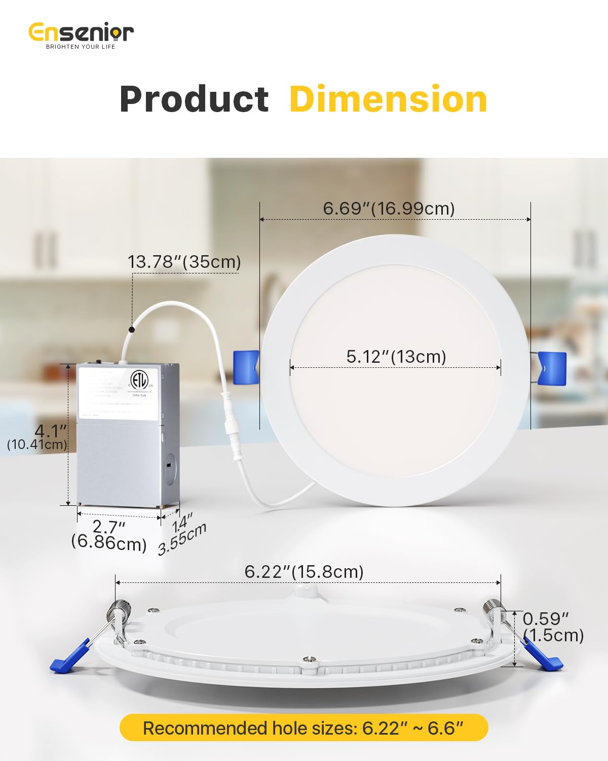 Ensenior canless wafer ceiling light features ultra-thin profile for seamless ceilings.