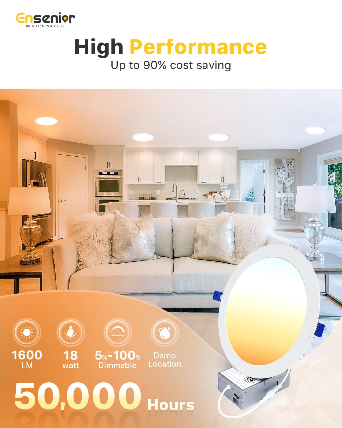 Ensenior damp-rated LED light suitable for bathrooms and humid spaces