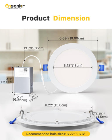 Ensenior recessed light with ETL FCC listing ensures safety compliance.