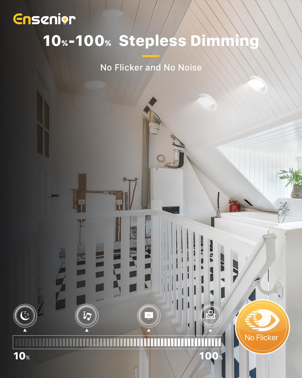 Ensenior dimmable 1200lm downlight with smooth brightness control.