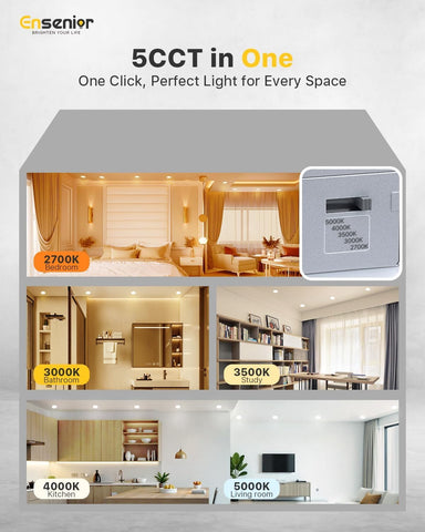 Ensenior dimmable 6-inch LED downlight offering smooth 5%-100% brightness for ambience and tasks.