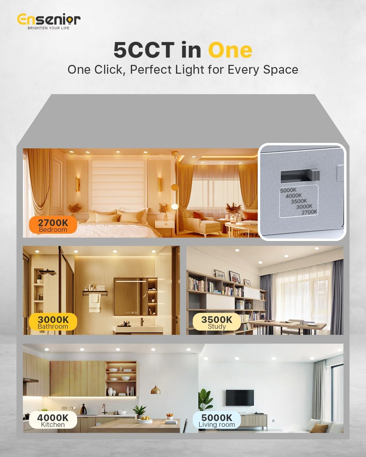 Ensenior dimmable downlight offers flexible brightness for ambience control.