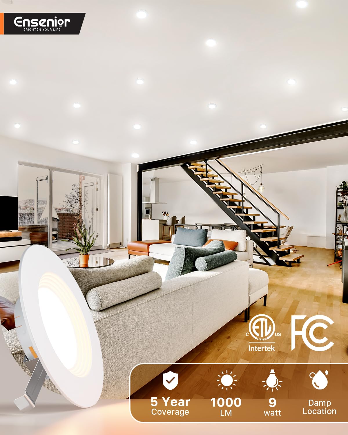 Ensenior dimmable downlight delivers flexible brightness from 5% to 100%.