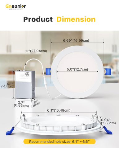 Ensenior dimmable recessed light supports wide dimming range.