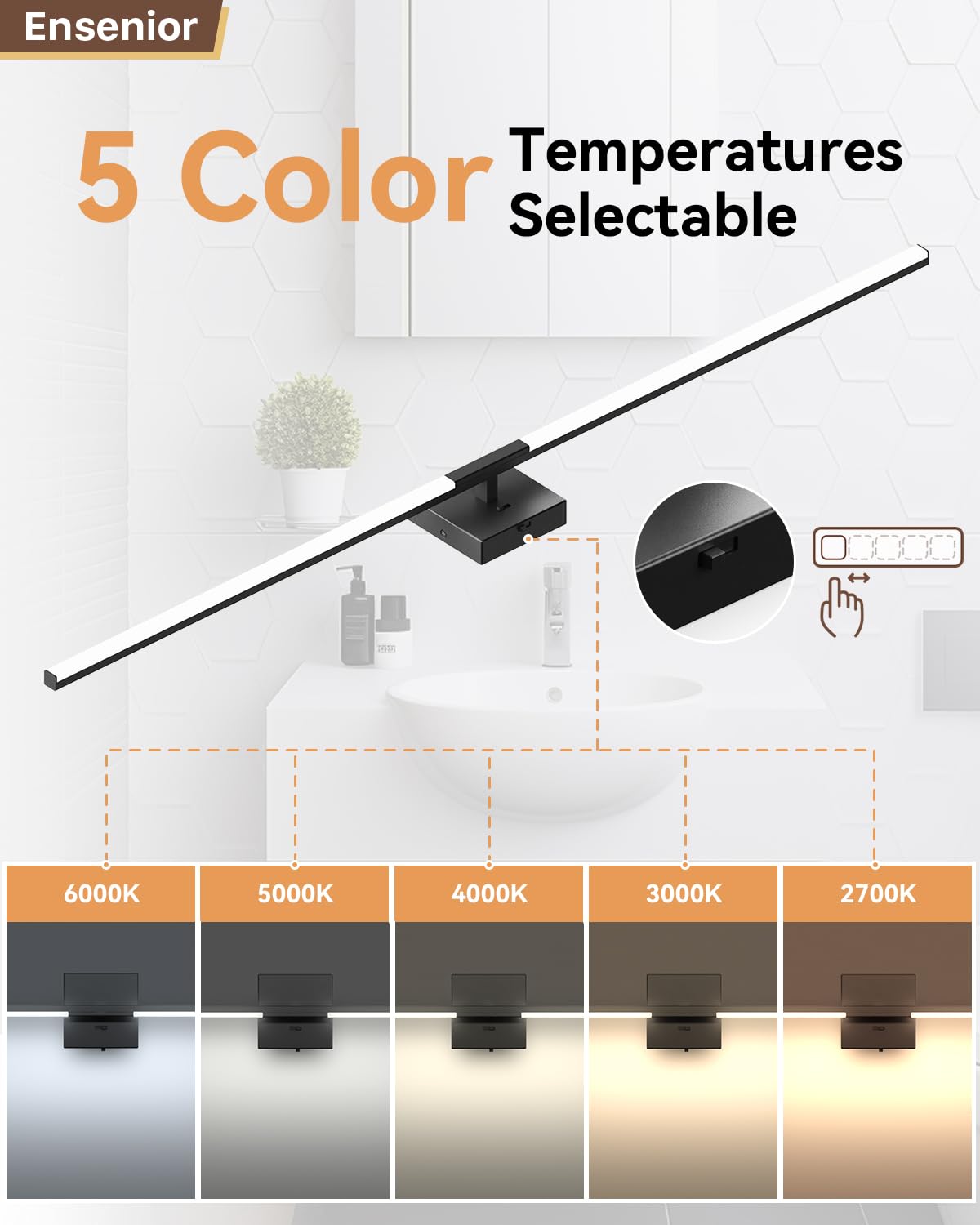 Ensenior vanity light with easy hardwired installation and safety certification.