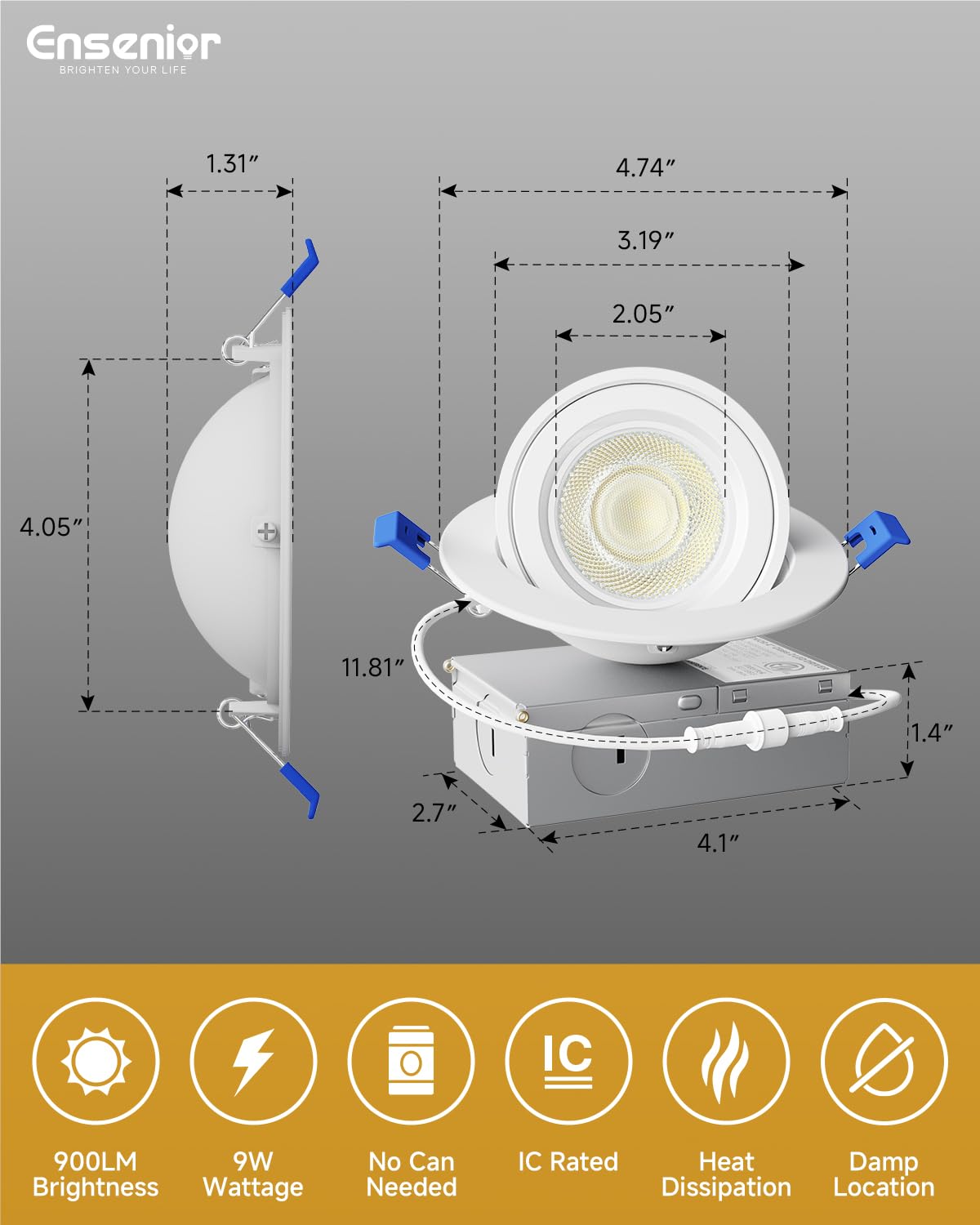 Ensenior fixture is ETL and FCC certified for safety and reliability.