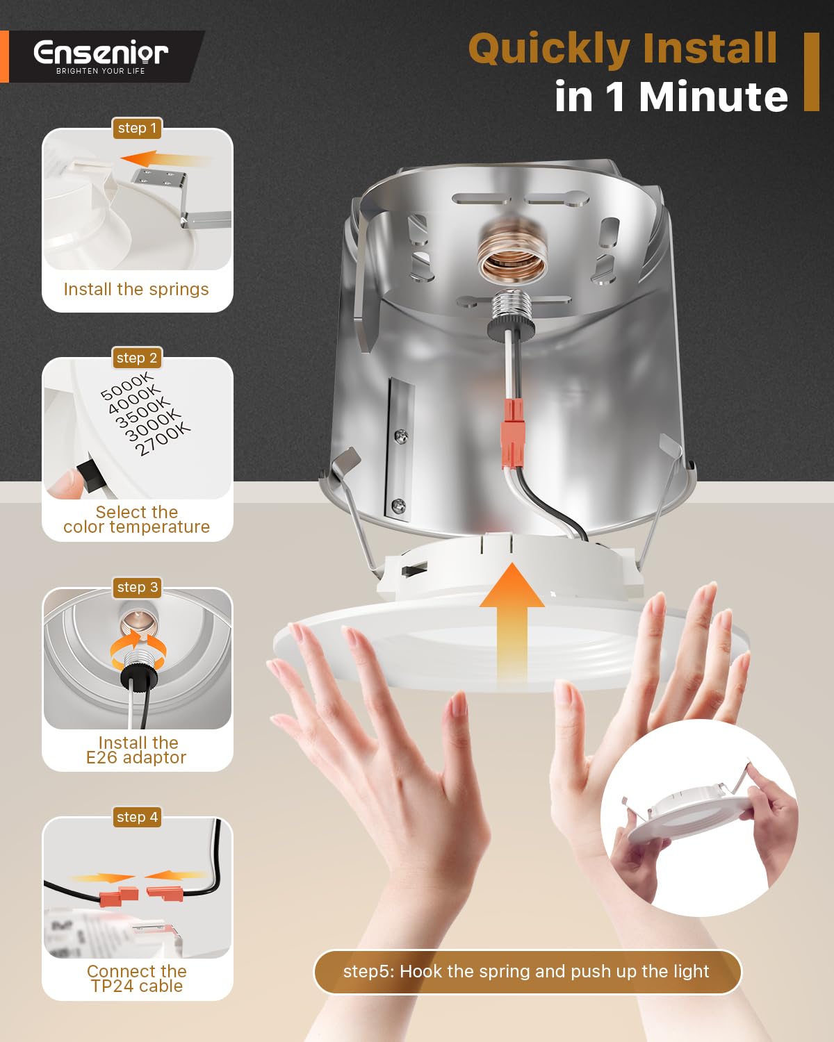 ETL and FCC certified Ensenior can light with reliable performance.