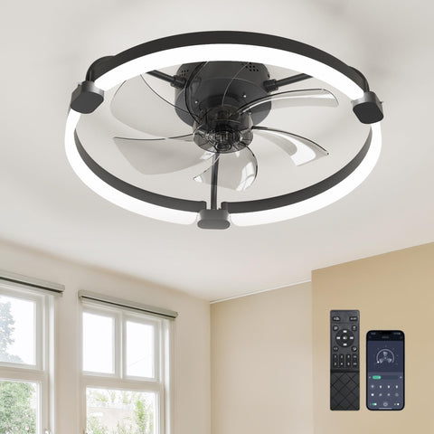 Ensenior black fandelier ceiling fan, front view showing integrated light