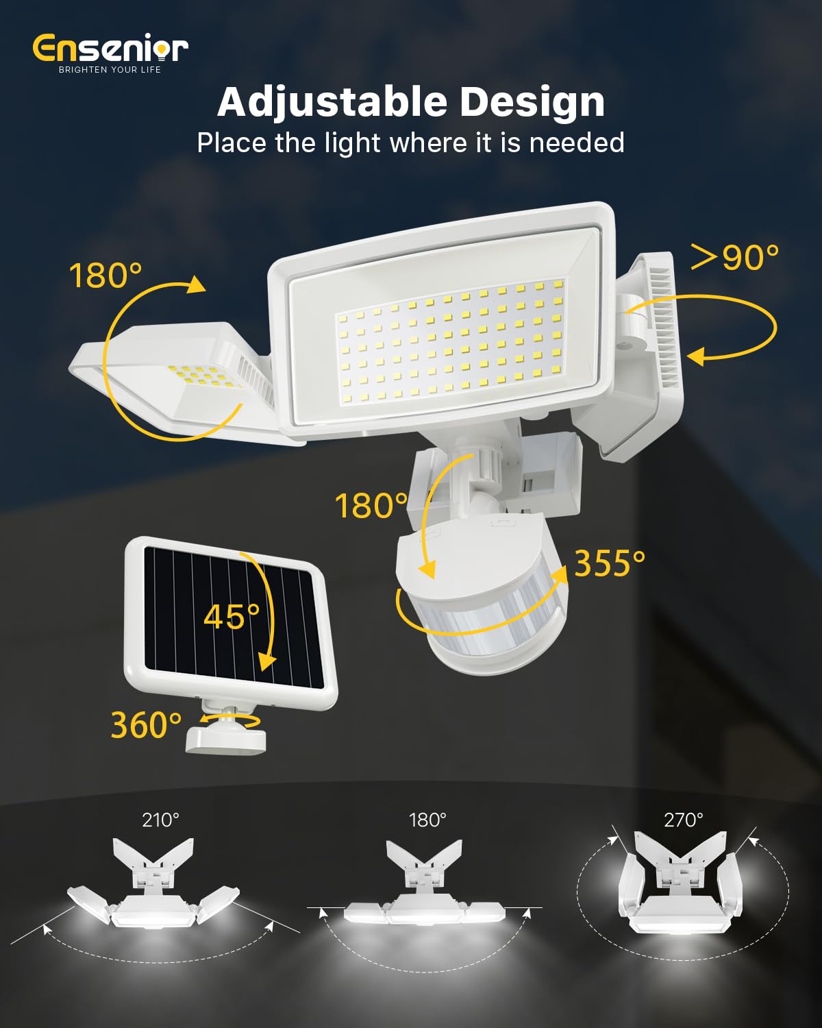 Ensenior FCC-certified durable security light for outdoor installation.