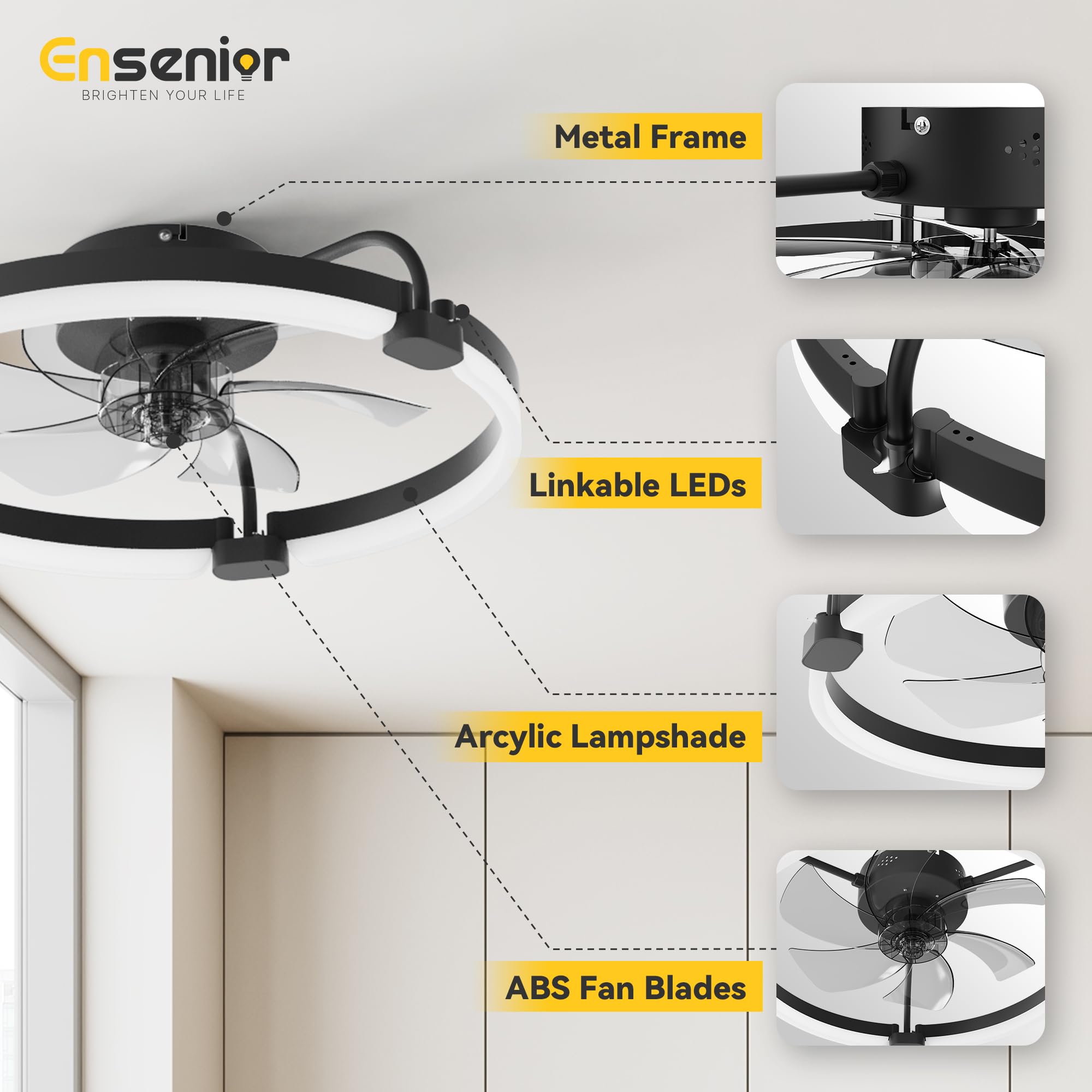 Ensenior flush-mount ceiling fan installation for space-saving design