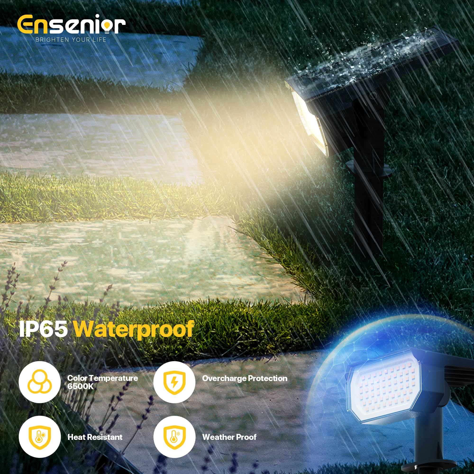 Ensenior garden light brightens paths and yards for safer nighttime navigation.