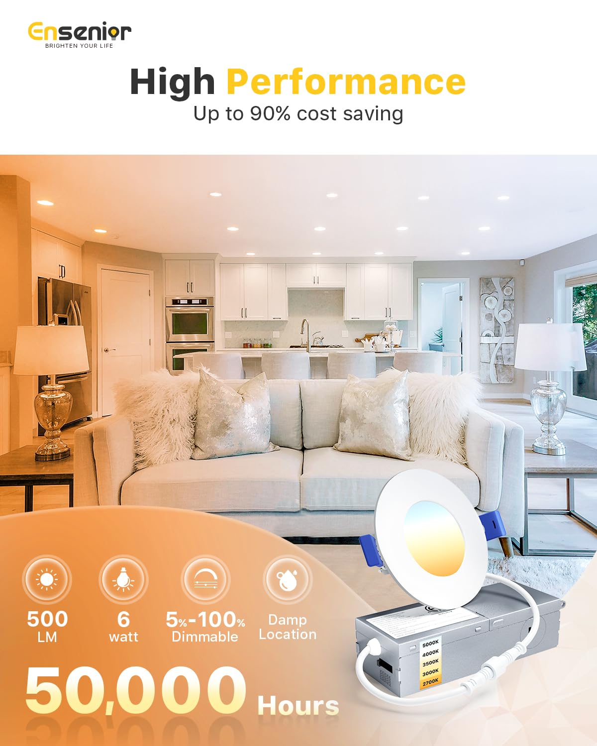 IC-rated damp Ensenior recessed light ensuring safe use in bathrooms