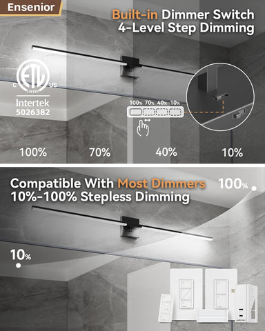 Ensenior LED 5CCT vanity light offering warm to cool tones for bathroom tasks.
