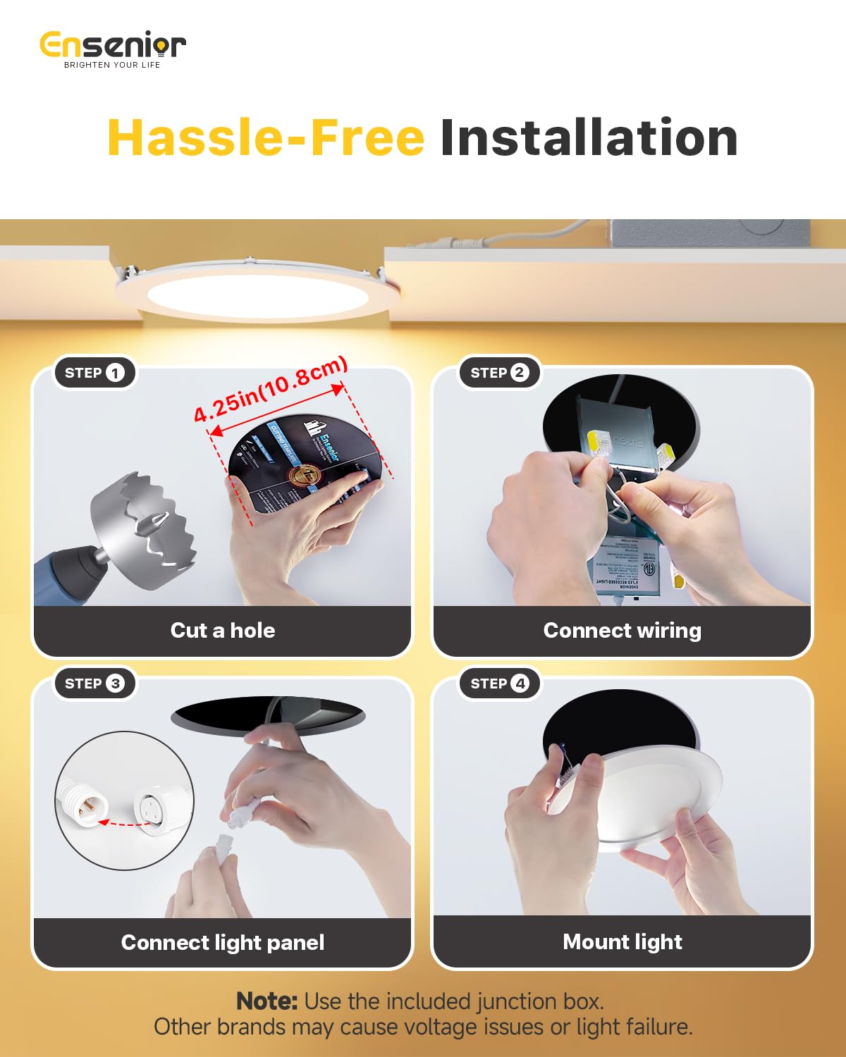 Ensenior dimmable compatible with most Lutron dimmers for smooth brightness control.