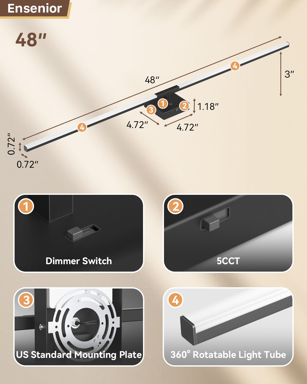 Ensenior moisture-resistant vanity light designed for dry bathroom areas.