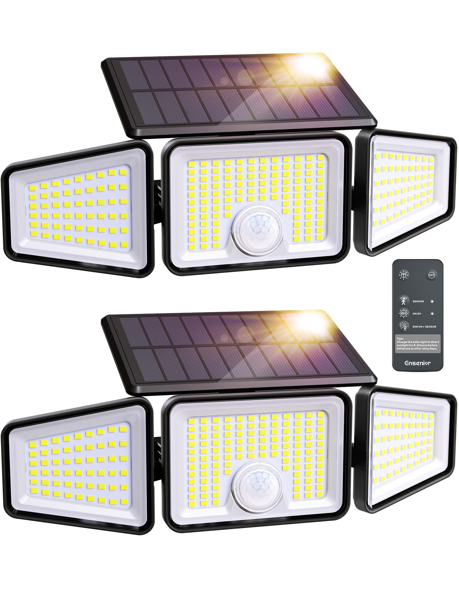 Ensenior motion sensor outdoor lights with three heads guiding wide-area illumination