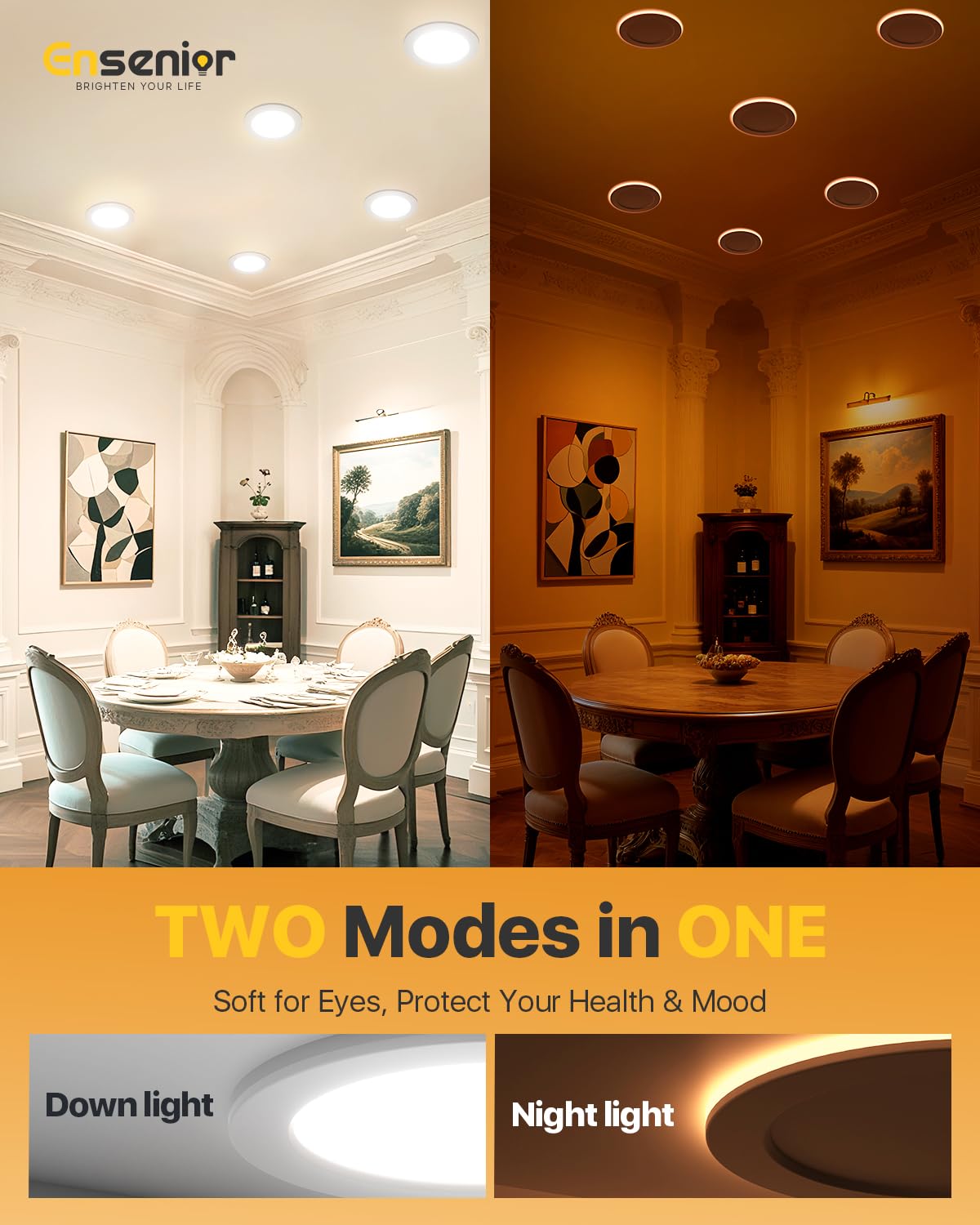 Ensenior night light amber glow enhances nighttime visibility without glare.