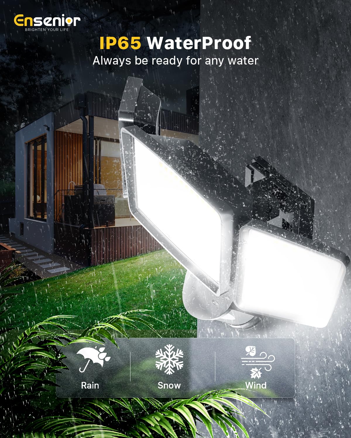 Ensenior separate solar panel enables flexible charging away from the fixture.