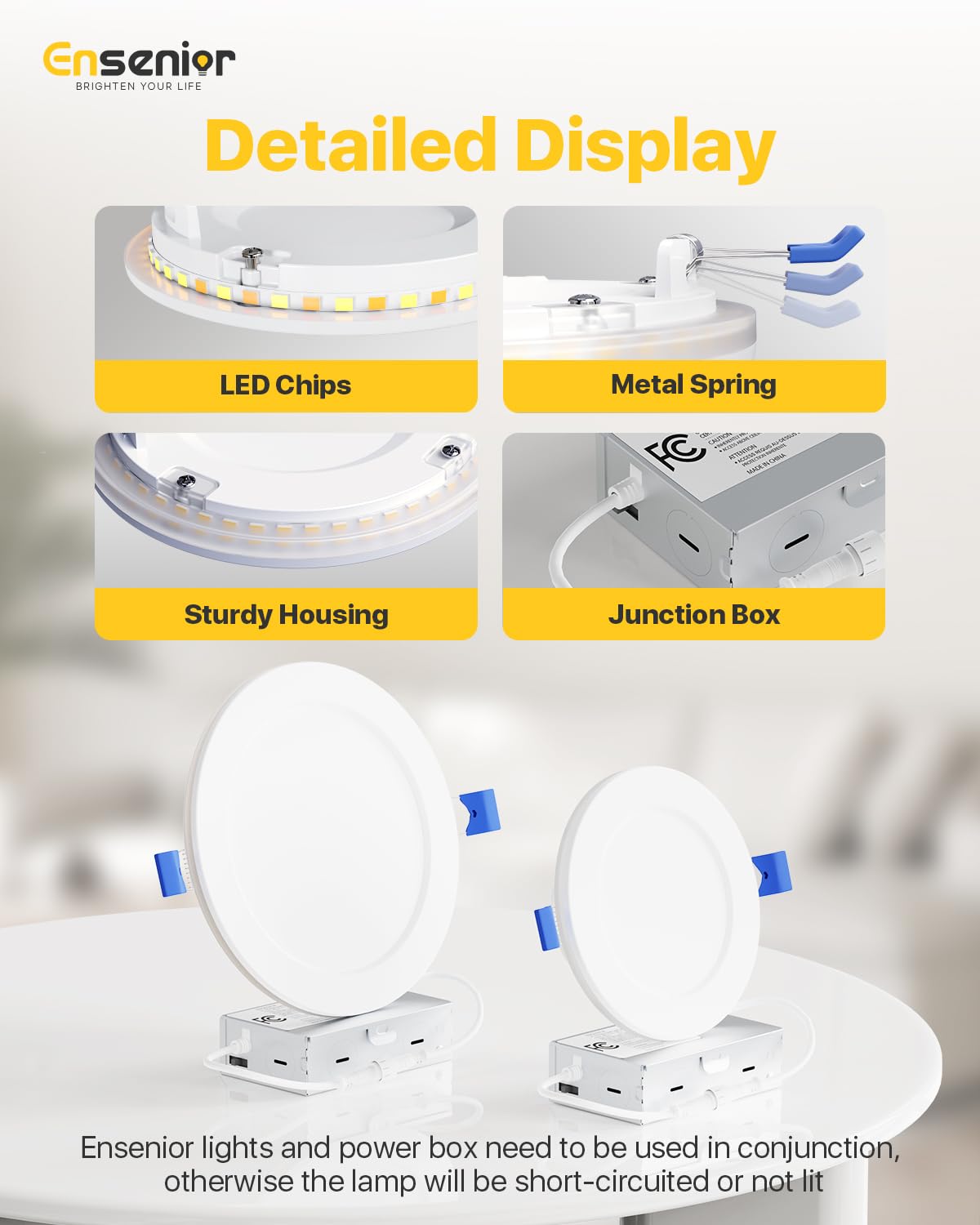 Ensenior ultra-thin body fits flush with ceilings for a modern look.