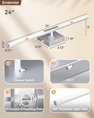 Ensenior fixture is FCC and ETL certified for safe bathroom lighting.