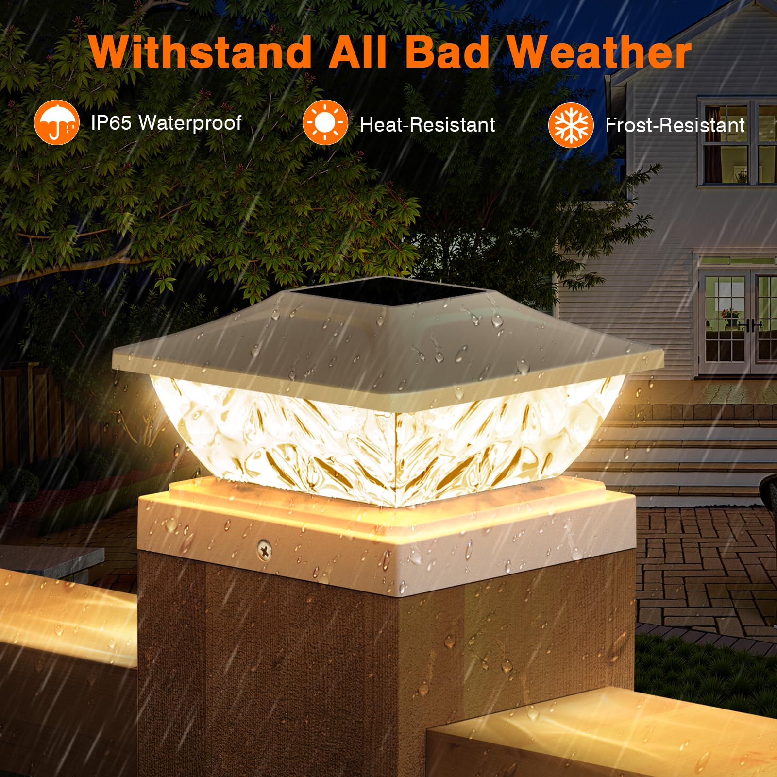 ENSLI solar post cap light warm-cool modes showcase mood lighting for patios