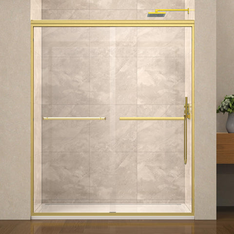 ENSO SENKA brushed gold shower door front view with elegant hardware for a luxe bathroom upgrade