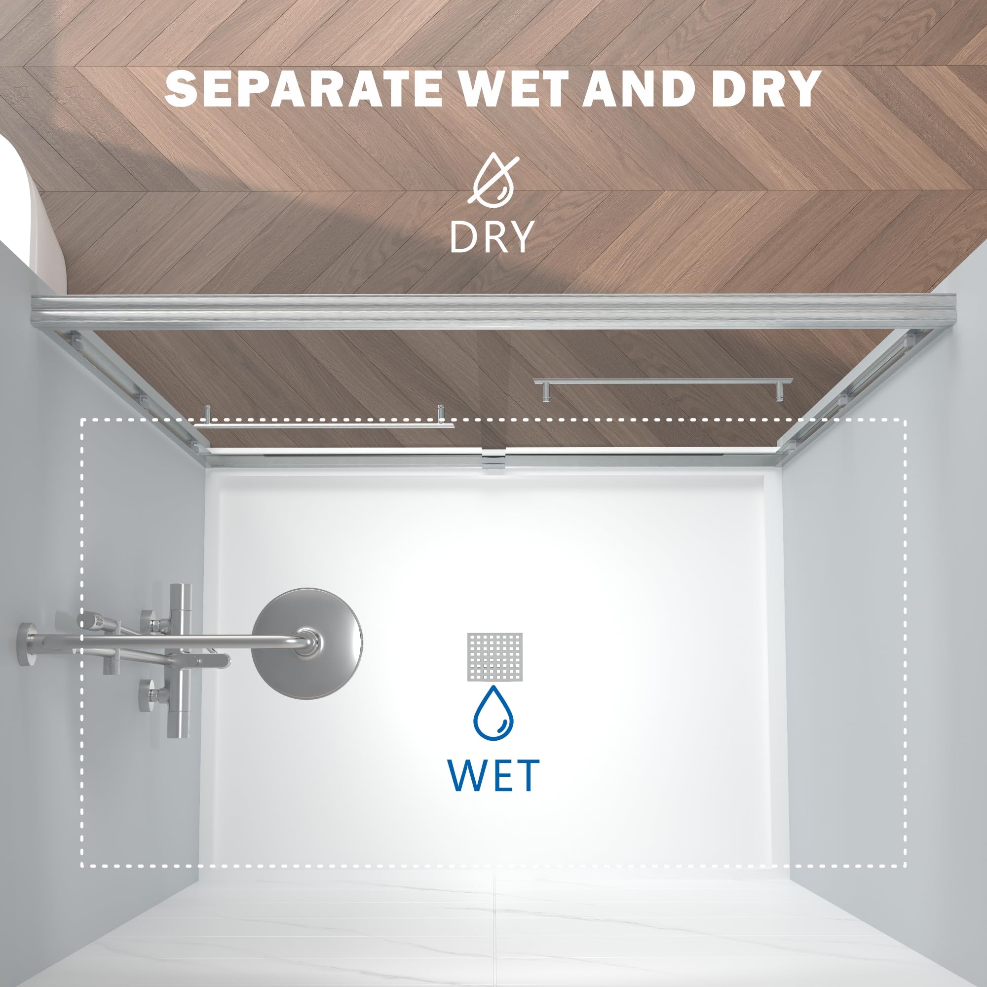ENSO SENKA clear tempered glass in shower enclosure with high clarity.