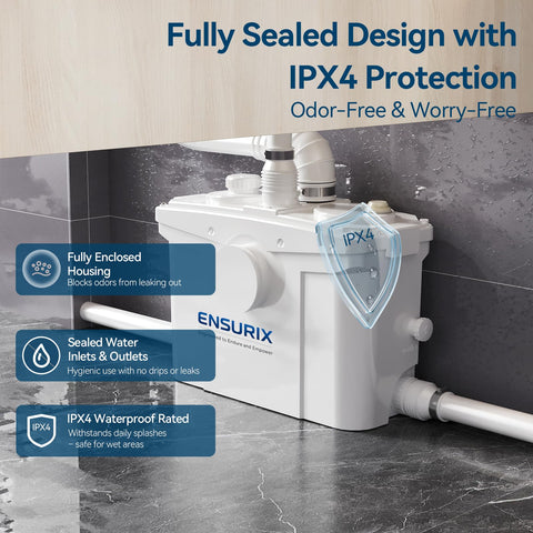 Ensurix macerator stainless blades rotate at 2800rpm for efficiency