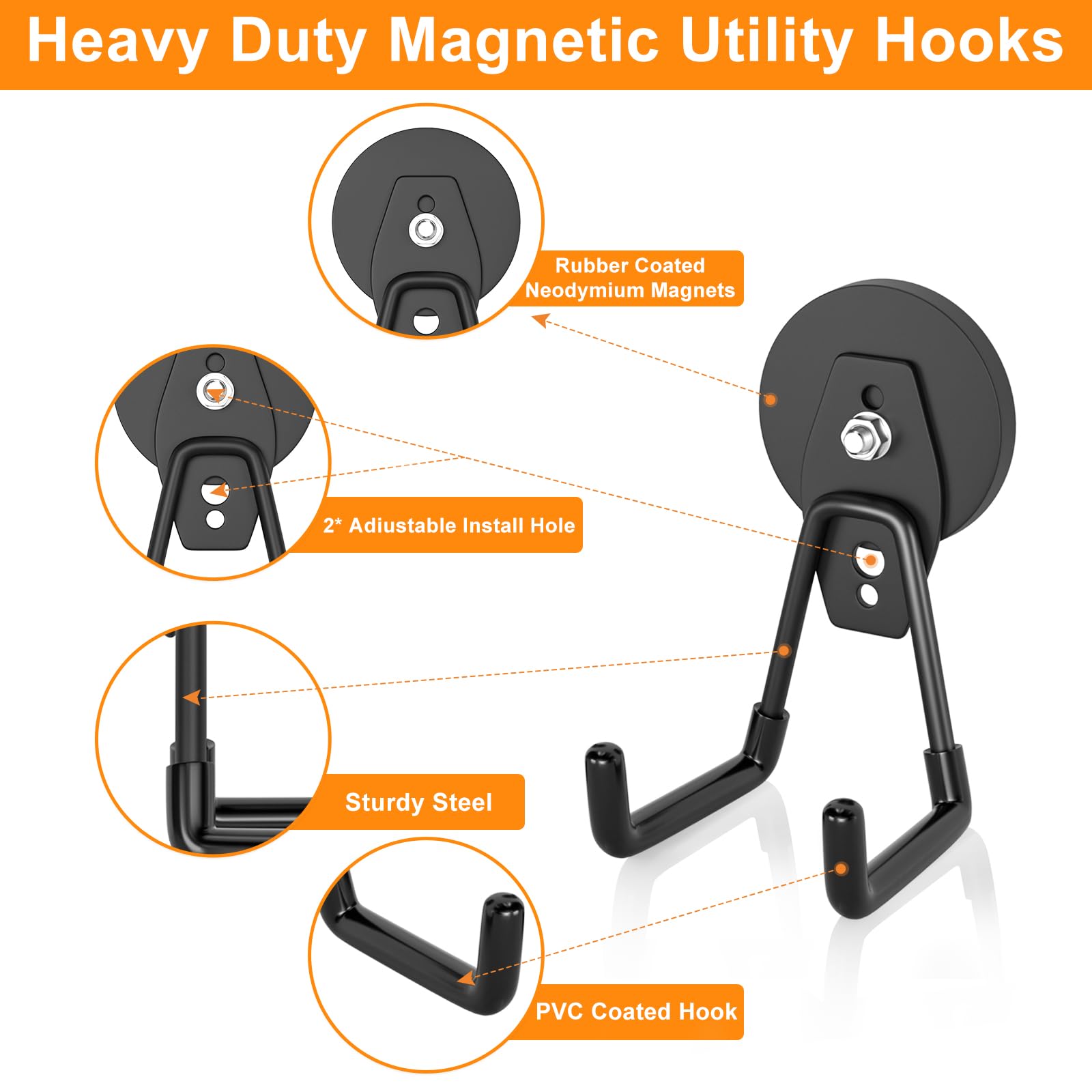 ENUODA heavy-duty steel hooks with PVC coating to protect tools from scratches.
