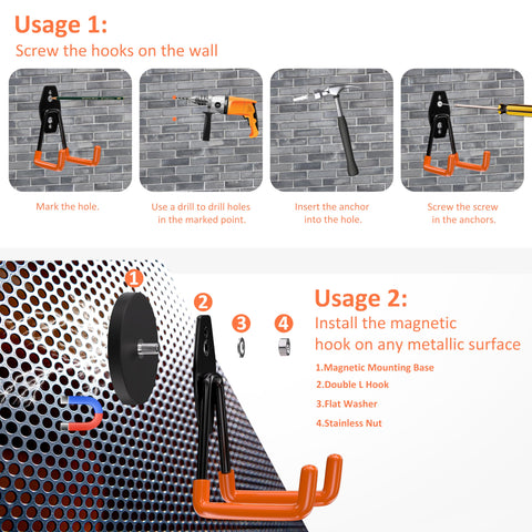 ENUODA magnetic hooks in garage help reclaim cluttered spaces.