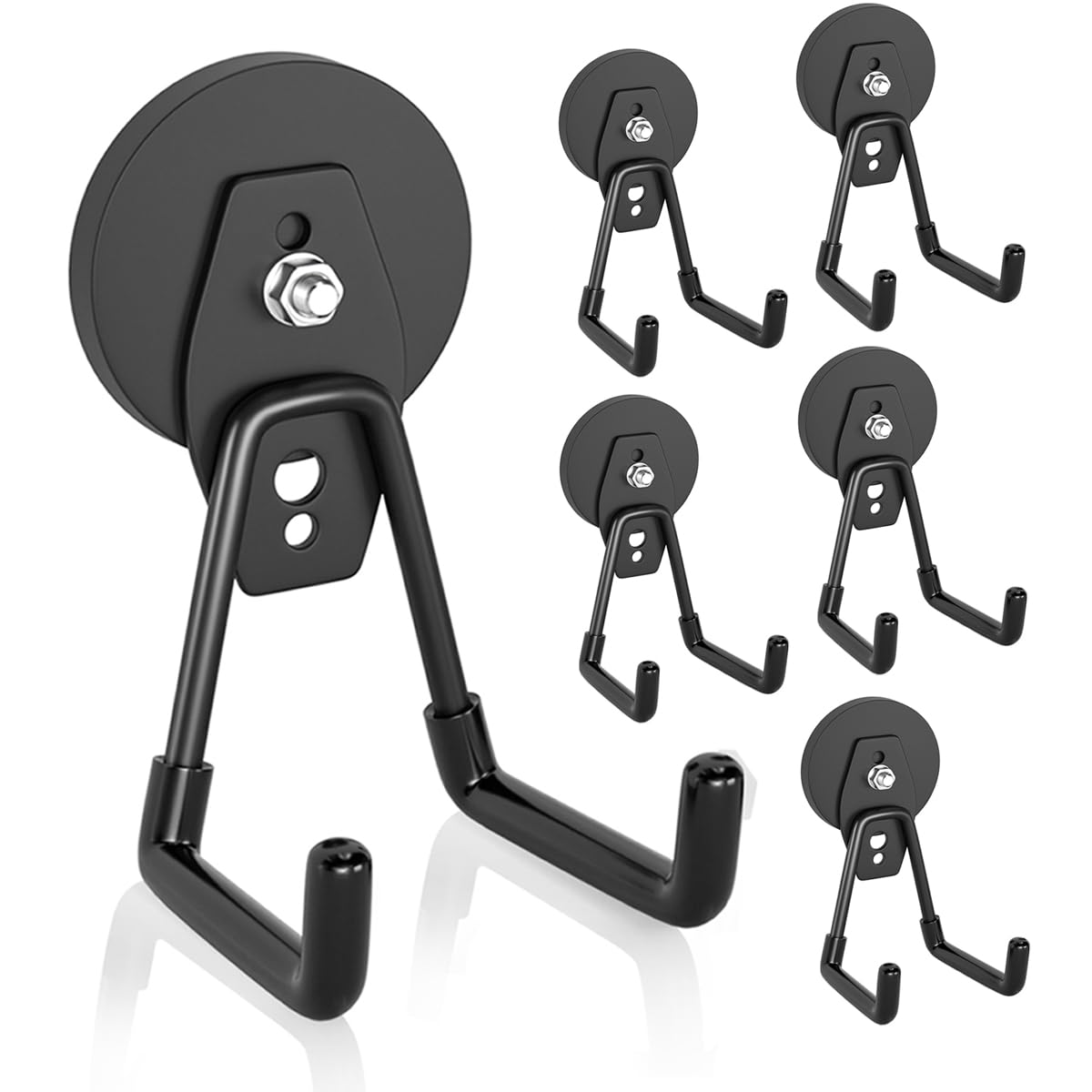 ENUODA strong magnetic hooks 6-pack for clutter-free garage organization.
