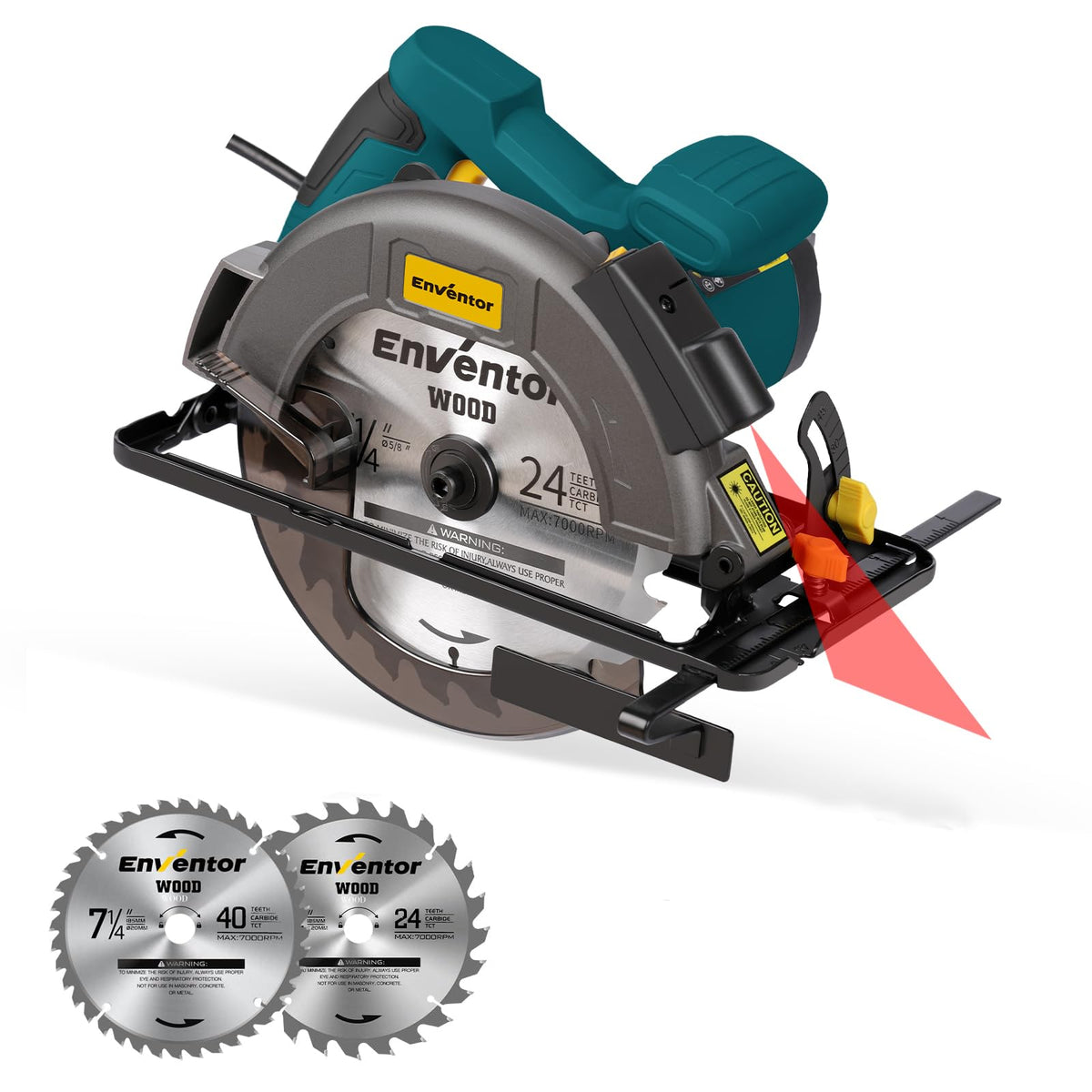 Enventor circular saw with laser guide for precise straight cuts