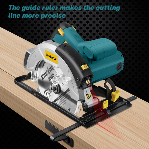 Enventor circular saw with 40T and 24T blades for clean laminate cuts.